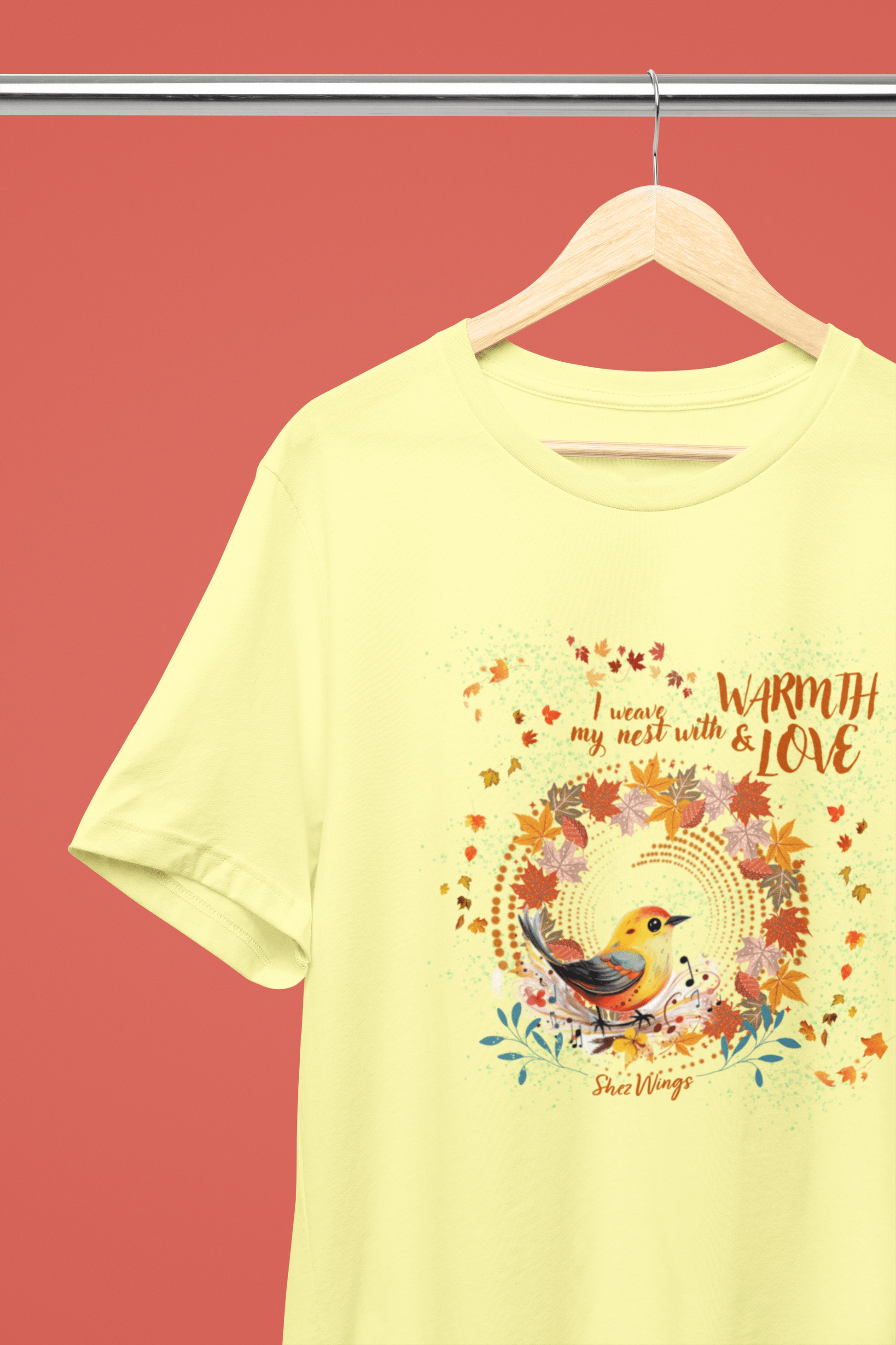 Shez Wings, Nest, Butter Yellow, Printed Over Sized T Shirt, Women, S,M,L,XL,2XL,3XL,4XL,5XL, Hanger View