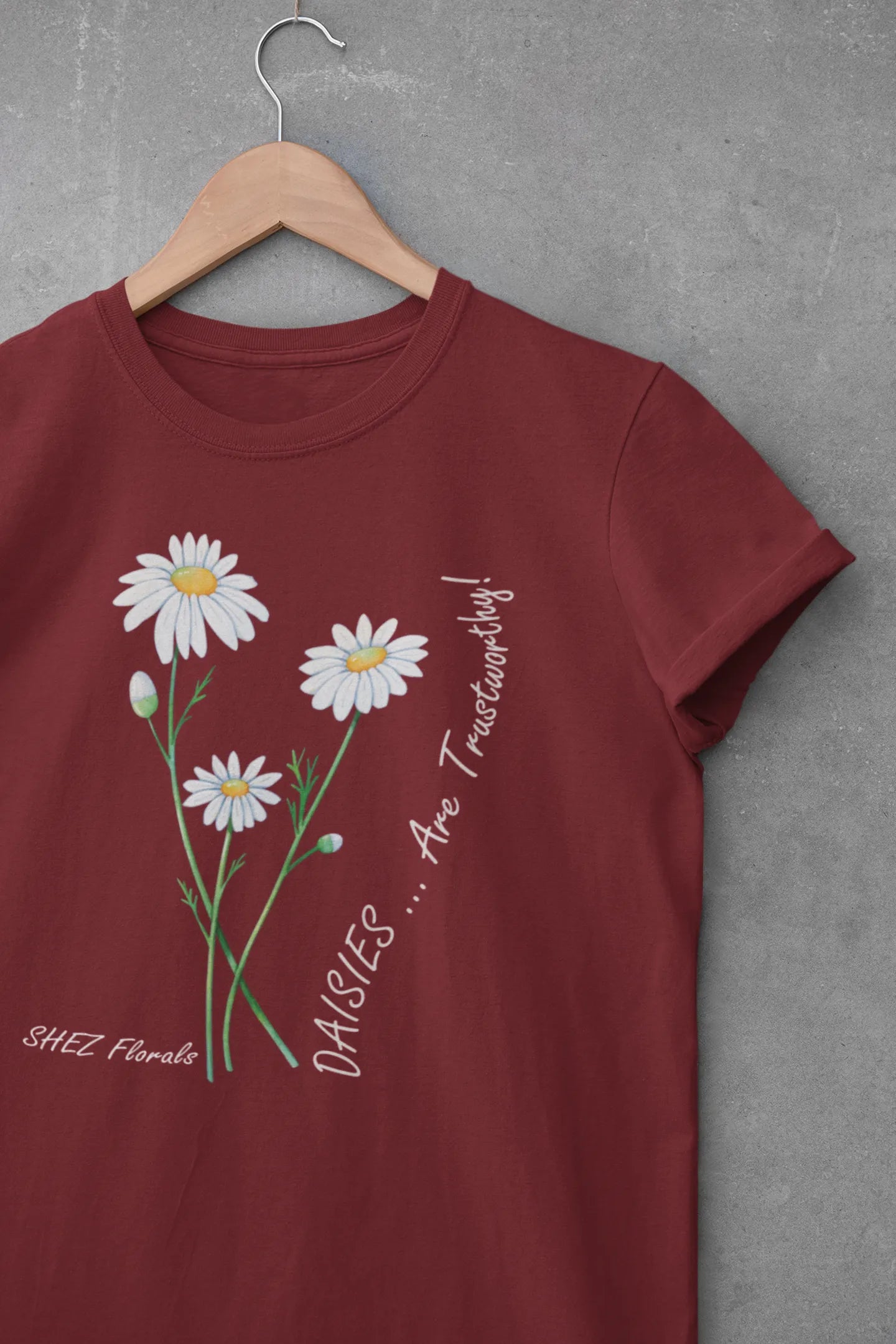 Shez Florals Maroon T Shirt for Women, Daisies