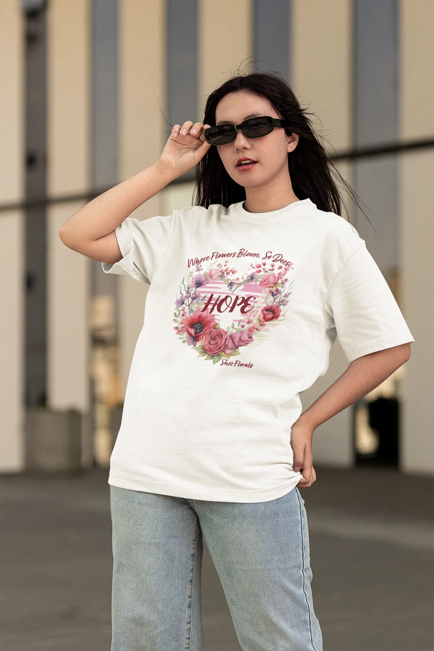 Shez Florals White T Shirt for Women, Flowers Bloom