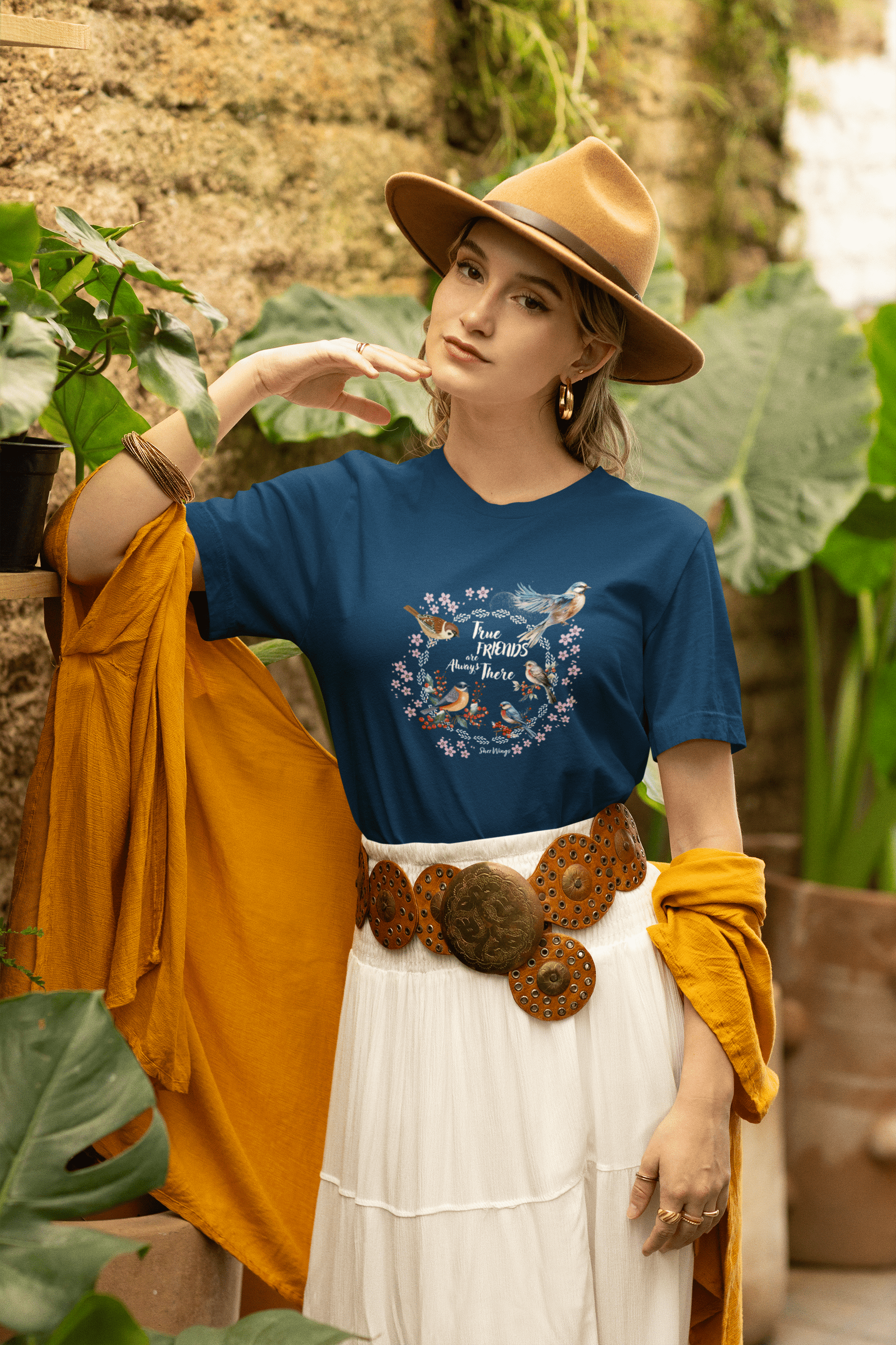 Shez Wings, Teus Friends, Navy Blue Bird Printed Over Sized T Shirt Women, S,M,L,XL,2XL,3XL,4XL,5XL, Model style 1 View