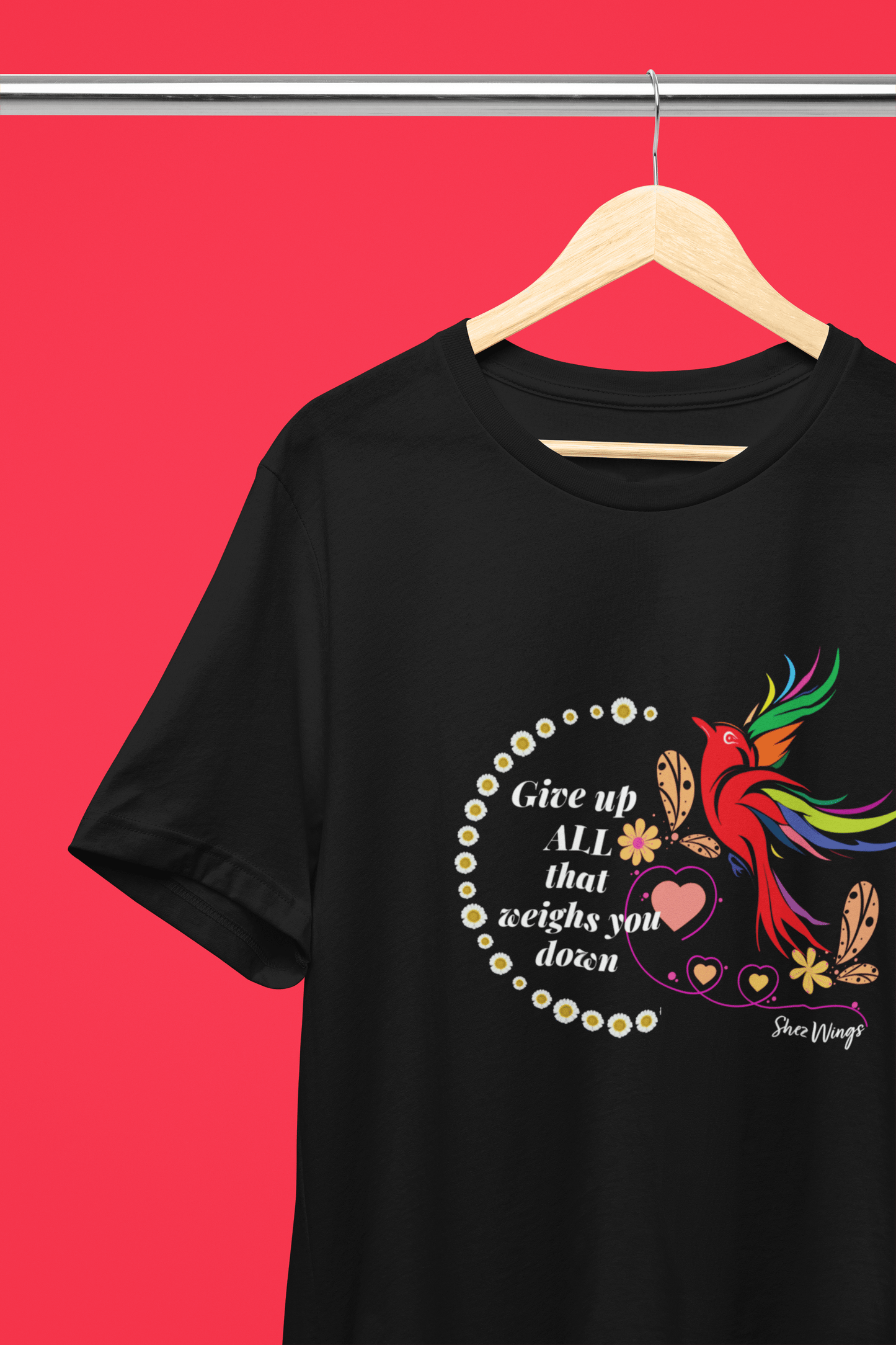 Shez Wings, Give up All Black Oversized Printed T Shirt Women