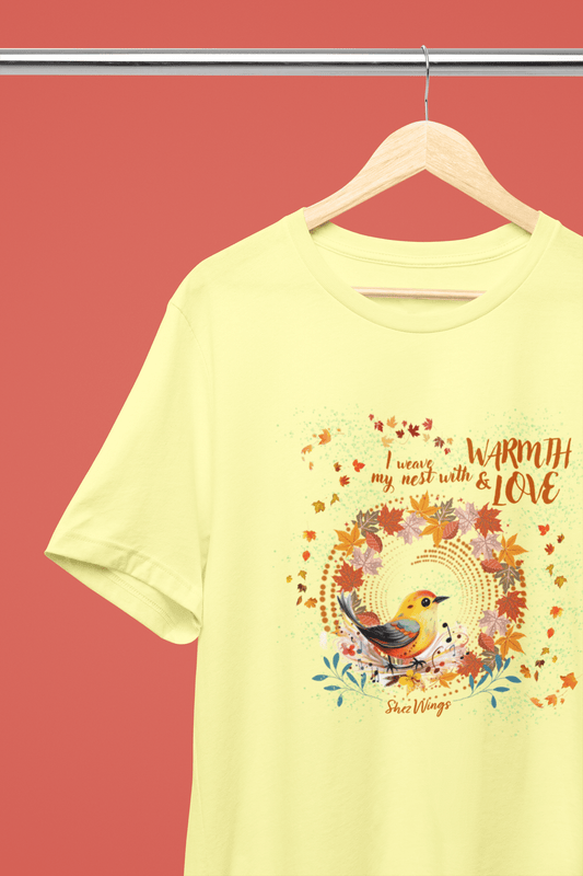 Shez Wings, Nest, Butter Yellow, Printed Over Sized T Shirt, Women, S,M,L,XL,2XL,3XL,4XL,5XL, Hanger View