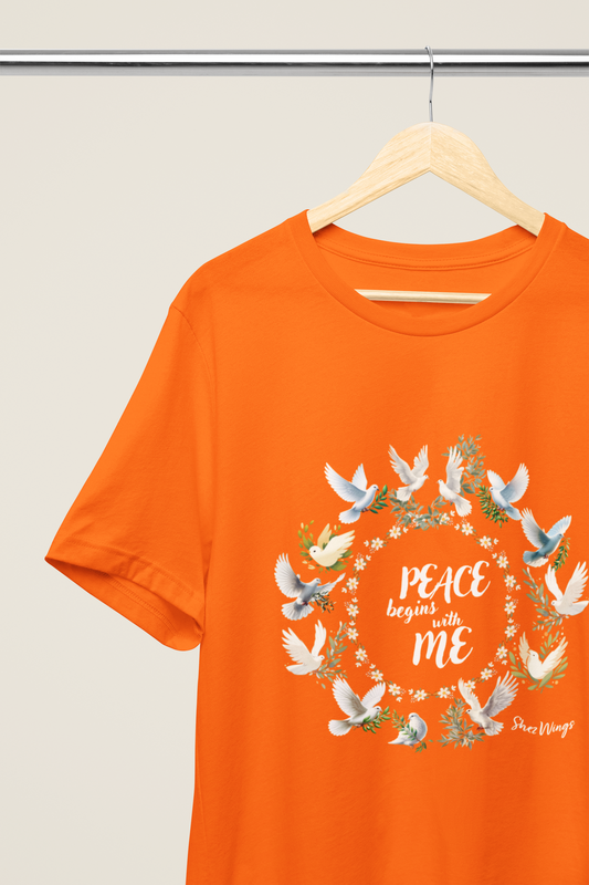 Shez Wings Peace, Orange, Oversized T Shirt  Women, Hanger view, S,M,L,XL, 2XL,3XL,4XL