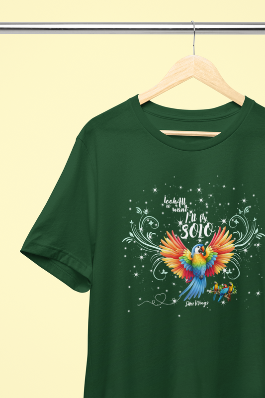 Shez Wings, I fly solo, Olive Green Oversized Printed T Shirt Women, S,M,L,XL,2XL,3XL,4XL,5XL, Hanger View