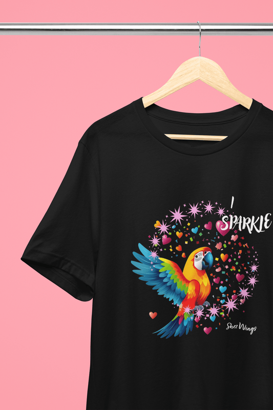 Shez Wings, I Sparkle, Black Printed Over Sized  T Shirt Women, S,M,L,XL,2XL,3XL,4XL,5XL, Hanger View