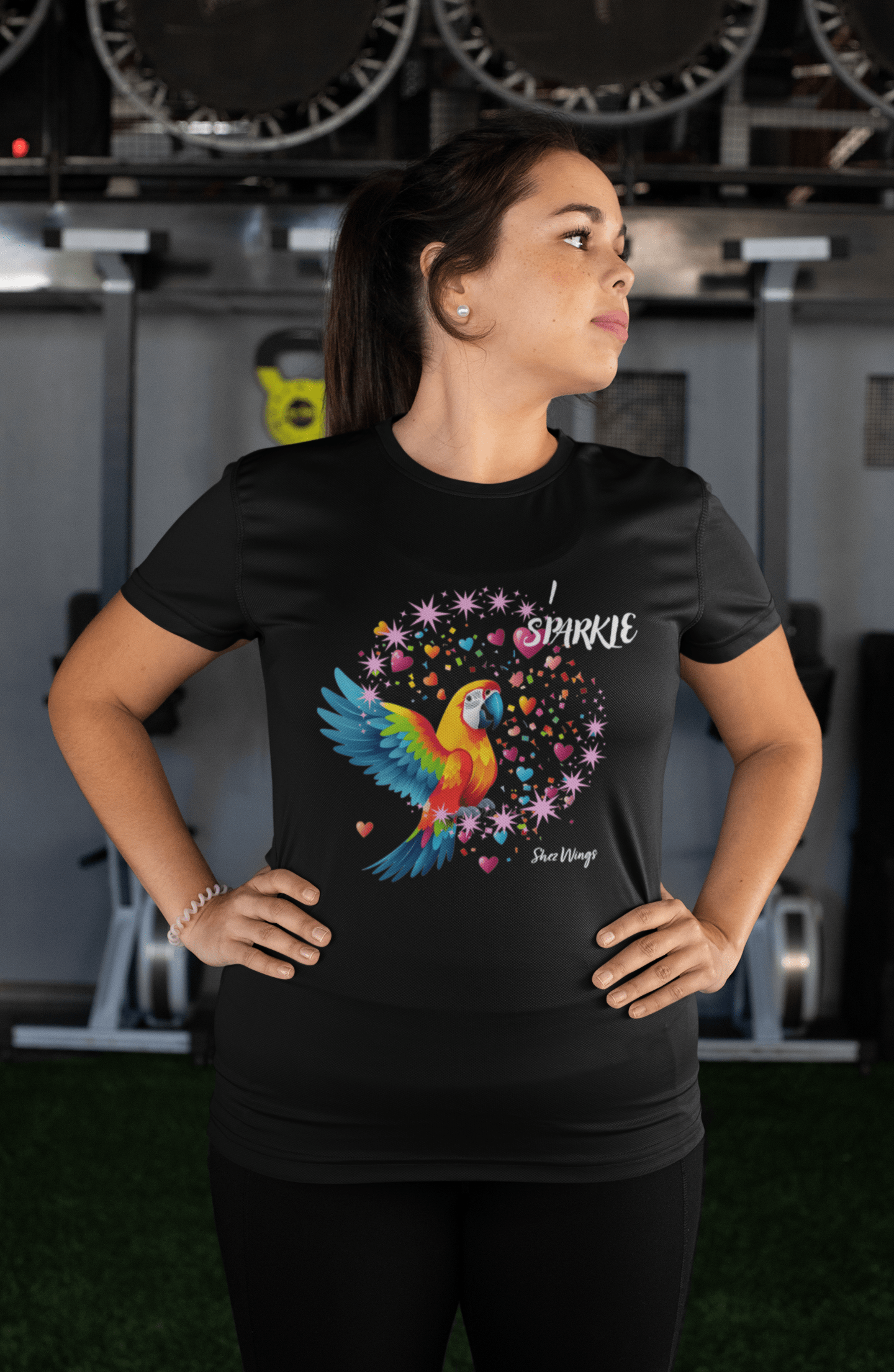 Shez Wings, I Sparkle, Black Printed Over Sized  T Shirt Women, S,M,L,XL,2XL,3XL,4XL,5XL, Model  front View