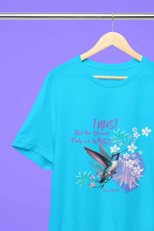 Shez Wings, Trust Your Wings Sky Blue Printed Over Sized T Shirts Women, S,M,L,XL,2XL,3XL,4XL,5XL, Hanger View