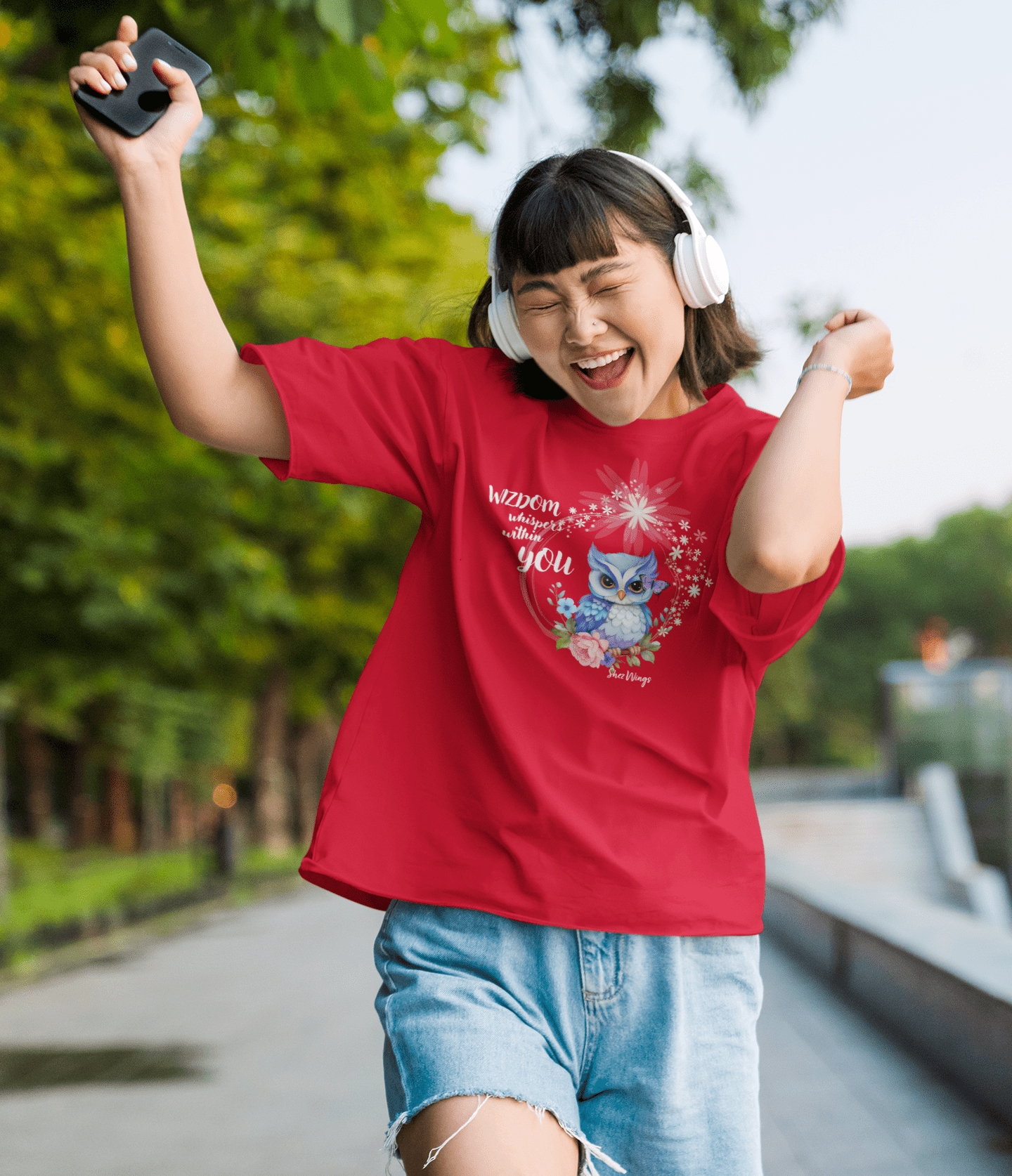 Shez Wings, Wizdom Red Over Sized Printed T Shirt Women, S,M,L,XL,2XL,3XL,4XL,5XL, Girl enjoying View