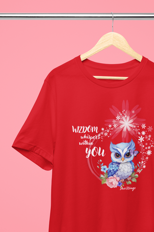 Shez Wings, Wizdom Red Over Sized Printed T Shirt Women, S,M,L,XL,2XL,3XL,4XL,5XL, Hanger View