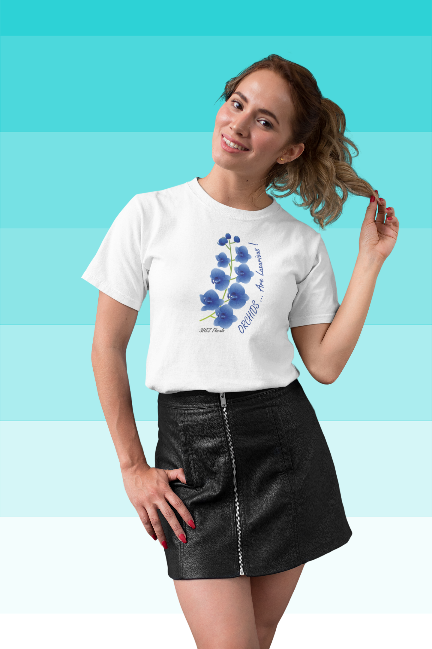 Shez Florals, Orchids White Printed Oversized T Shirt WomenS , M, L, XL, 2XL, 3XL, 4XL, 5XL, model posging