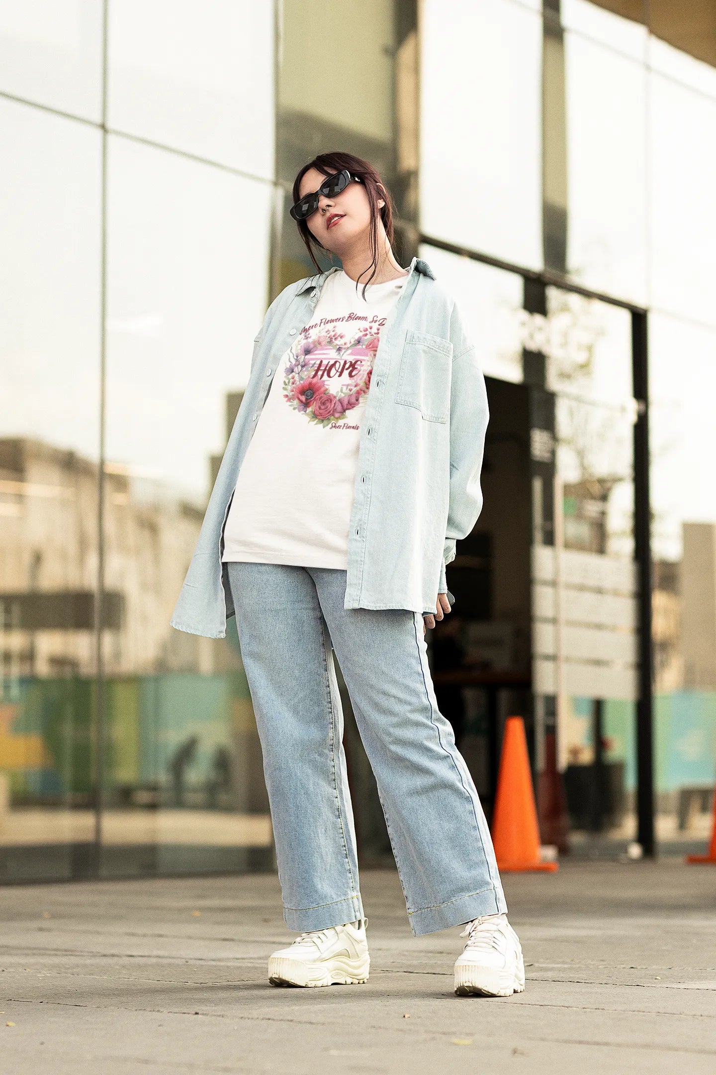 Shez Florals White T Shirt for Women, Flowers Bloom