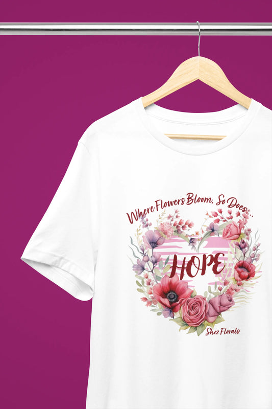 Shez Florals White T Shirt for Women, Flowers Bloom