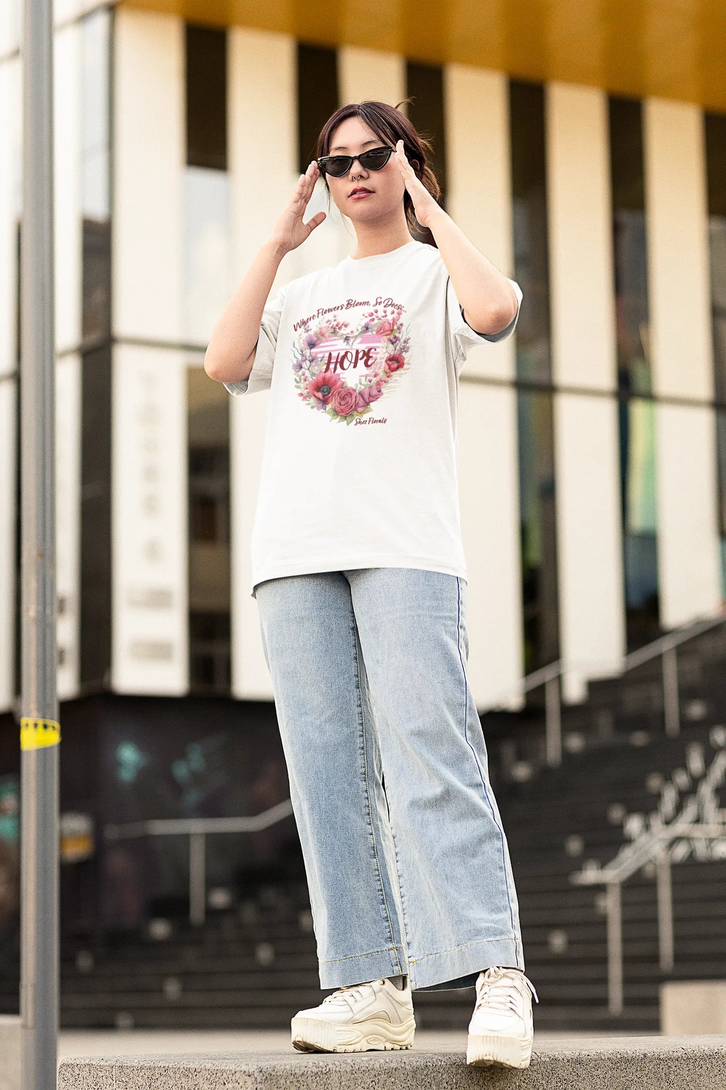 Shez Florals White T Shirt for Women, Flowers Bloom