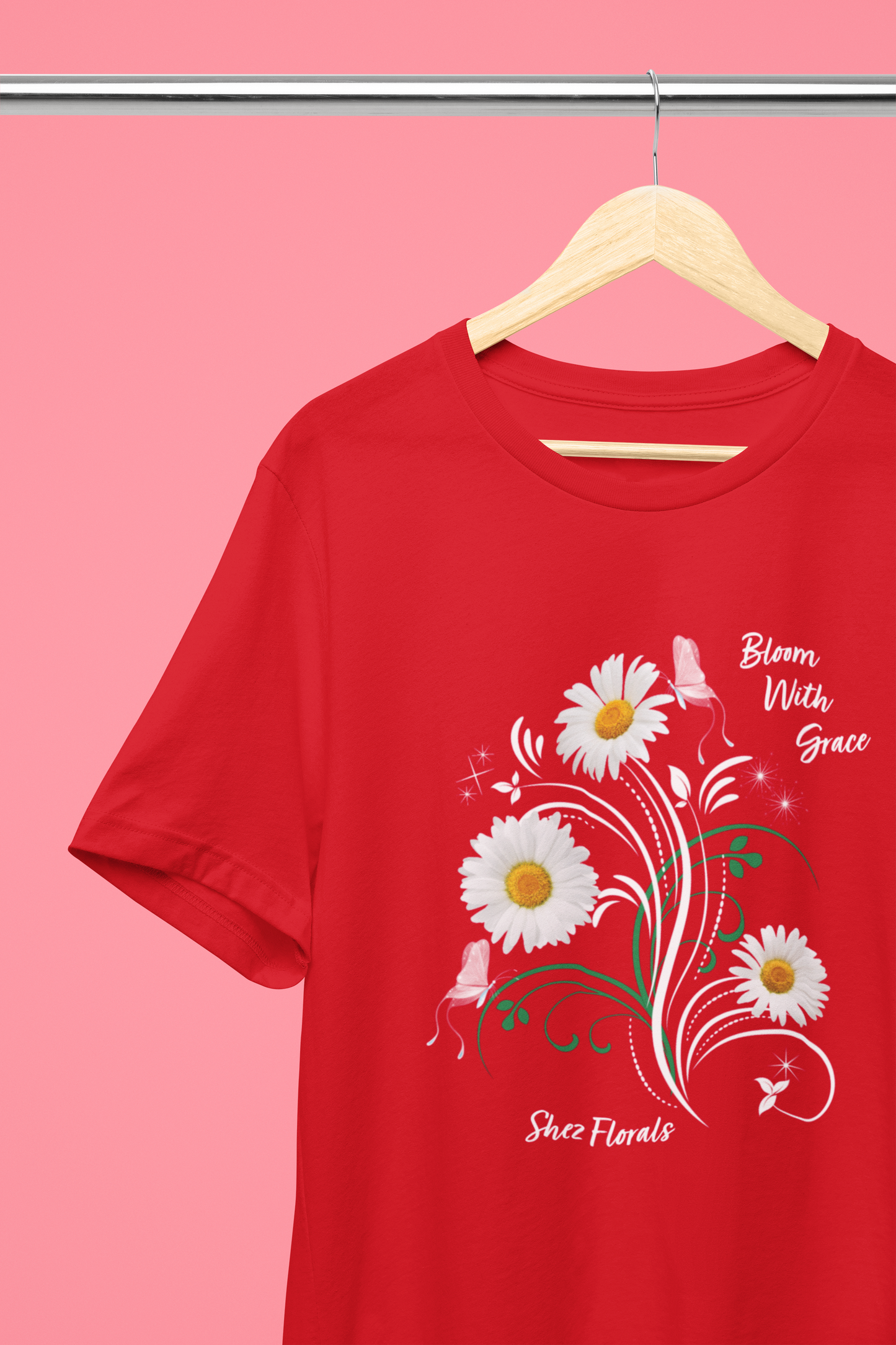 Shez Florals, Bloom with Grace Red Printed Oversized T Shirt Women, S , M, L, XL, 2XL, 3XL, 4XL, 5XL, Hanger View