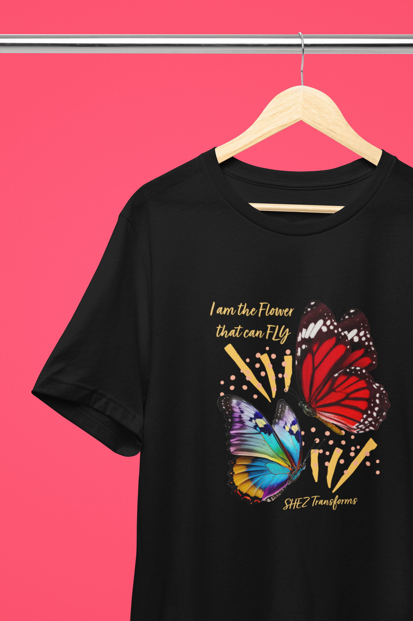 Shez Transforms I am the Flower Black Printed Oversized women Tshirts & Women Tops, Size : S , M, L, XL, 2XL, 3XL, 4XL, 5XL, Hanger View