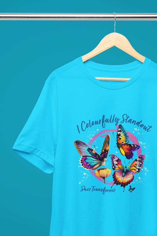 Shez Transforms Colourful Butterfly Printed Oversized women Tshirts & Women Tops, Size : S , M, L, XL, 2XL, 3XL, 4XL, 5XL, Hanger Pose