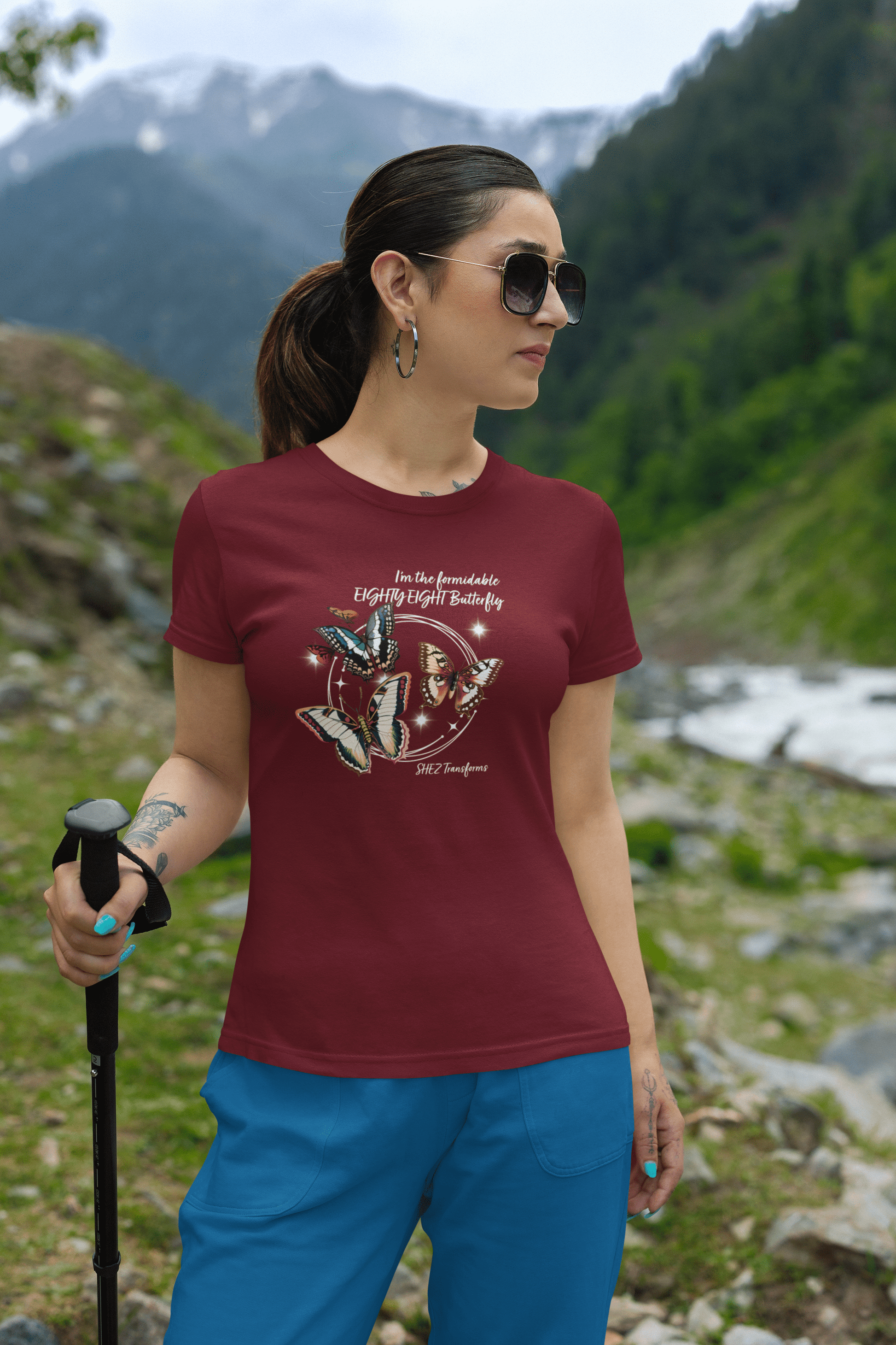 Shez Transforms EightyEight Maroon Printed Oversized women Tshirts & Women Tops, Size : S , M, L, XL, 2XL, 3XL, 4XL, 5XL, Model front view