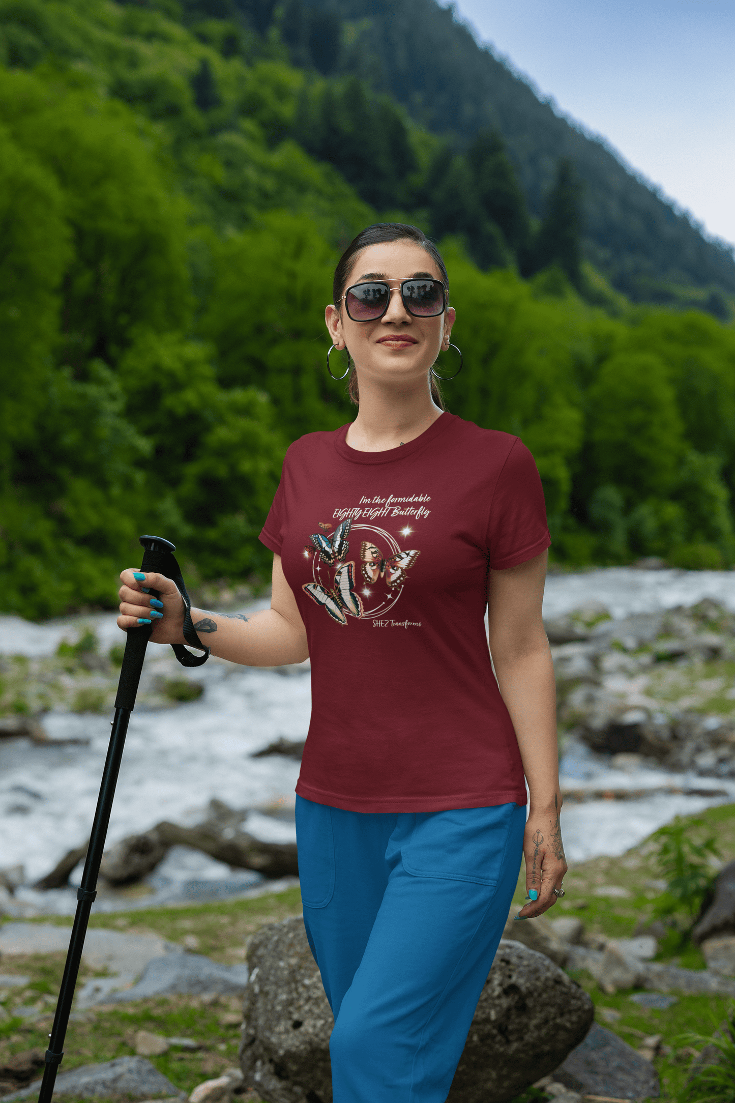 Shez Transforms EightyEight Maroon Printed Oversized women Tshirts & Women Tops, Size : S , M, L, XL, 2XL, 3XL, 4XL, 5XL, Model side view