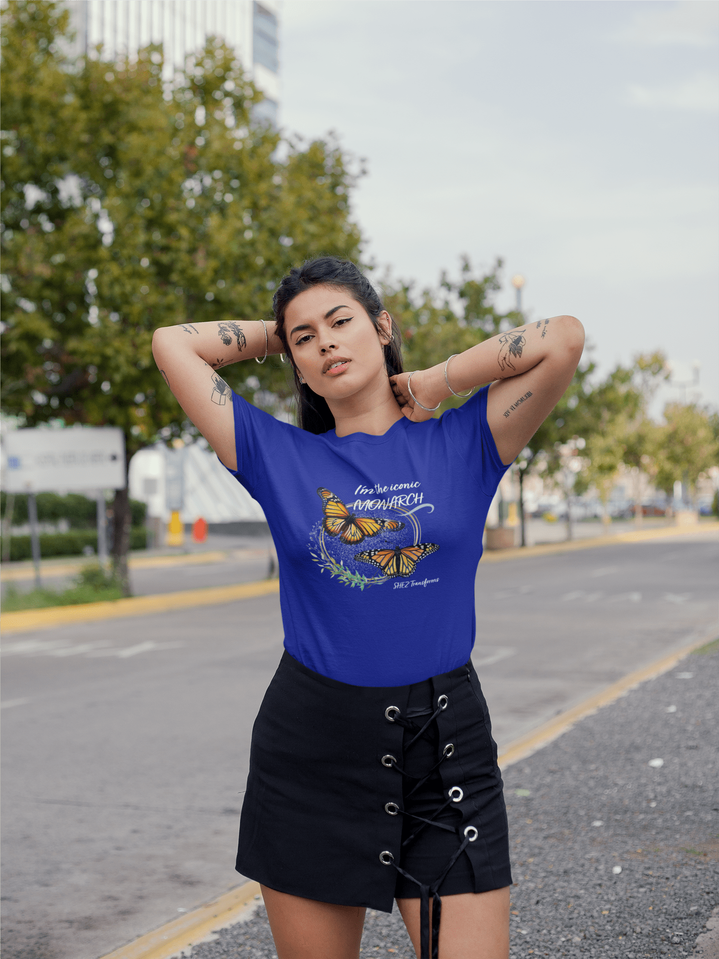 Shez Transforms Monarch Royal Blue Oversized women Tshirts & Women Tops, Size : S , M, L, XL, 2XL, 3XL, 4XL, 5XL, Model Posing Front View