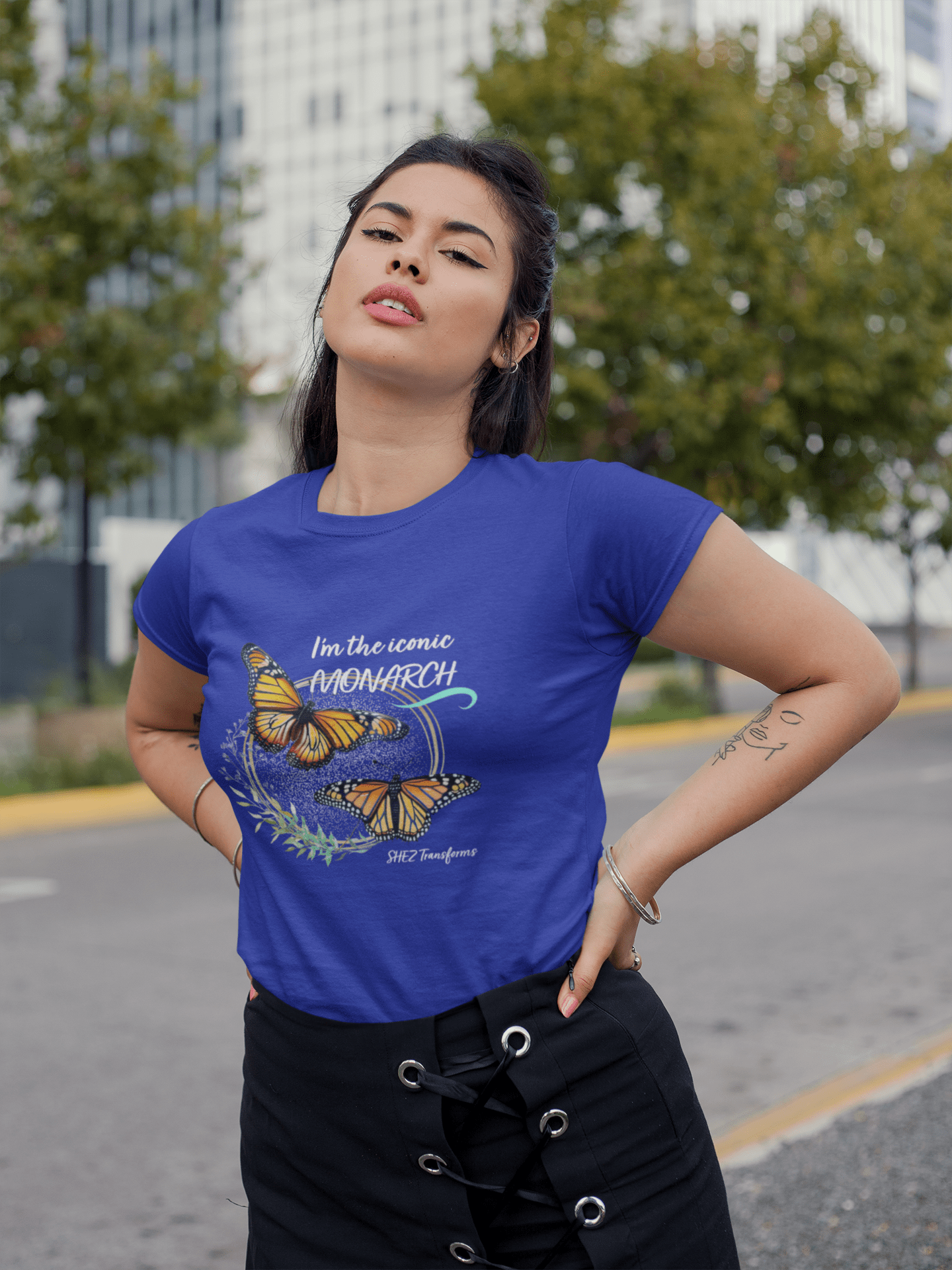 Shez Transforms Monarch Royal Blue Oversized women Tshirts & Women Tops, Size : S , M, L, XL, 2XL, 3XL, 4XL, 5XL, Model Posing Half Front View