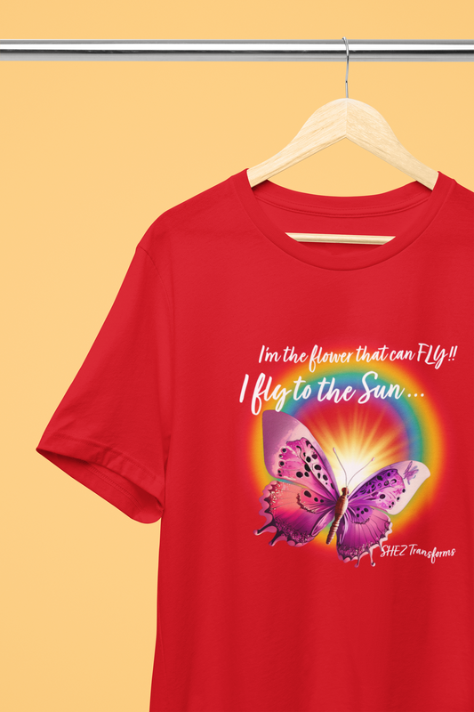 Shez Transforms I Fly to the Sun Red  Over sized women Tshirts, Size : S , M, L, XL, 2XL, 3XL, 4XL, 5XL, Hanger view