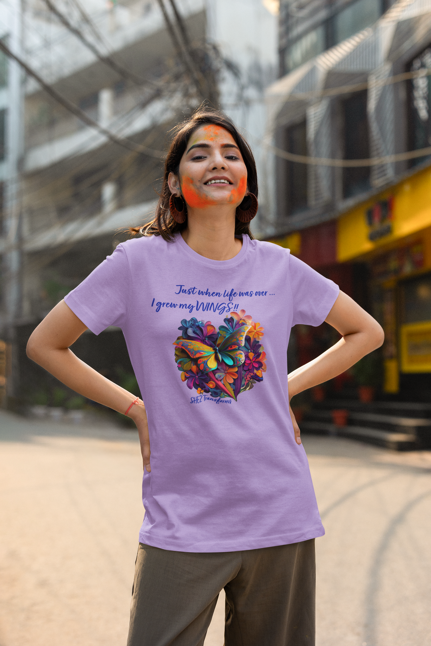 Shez Transforms, I grew my wings, Lavender Oversized women Tshirts & Women Tops, Size : S , M, L, XL, 2XL, 3XL, 4XL, 5XL, Cute Mode Standing Pose