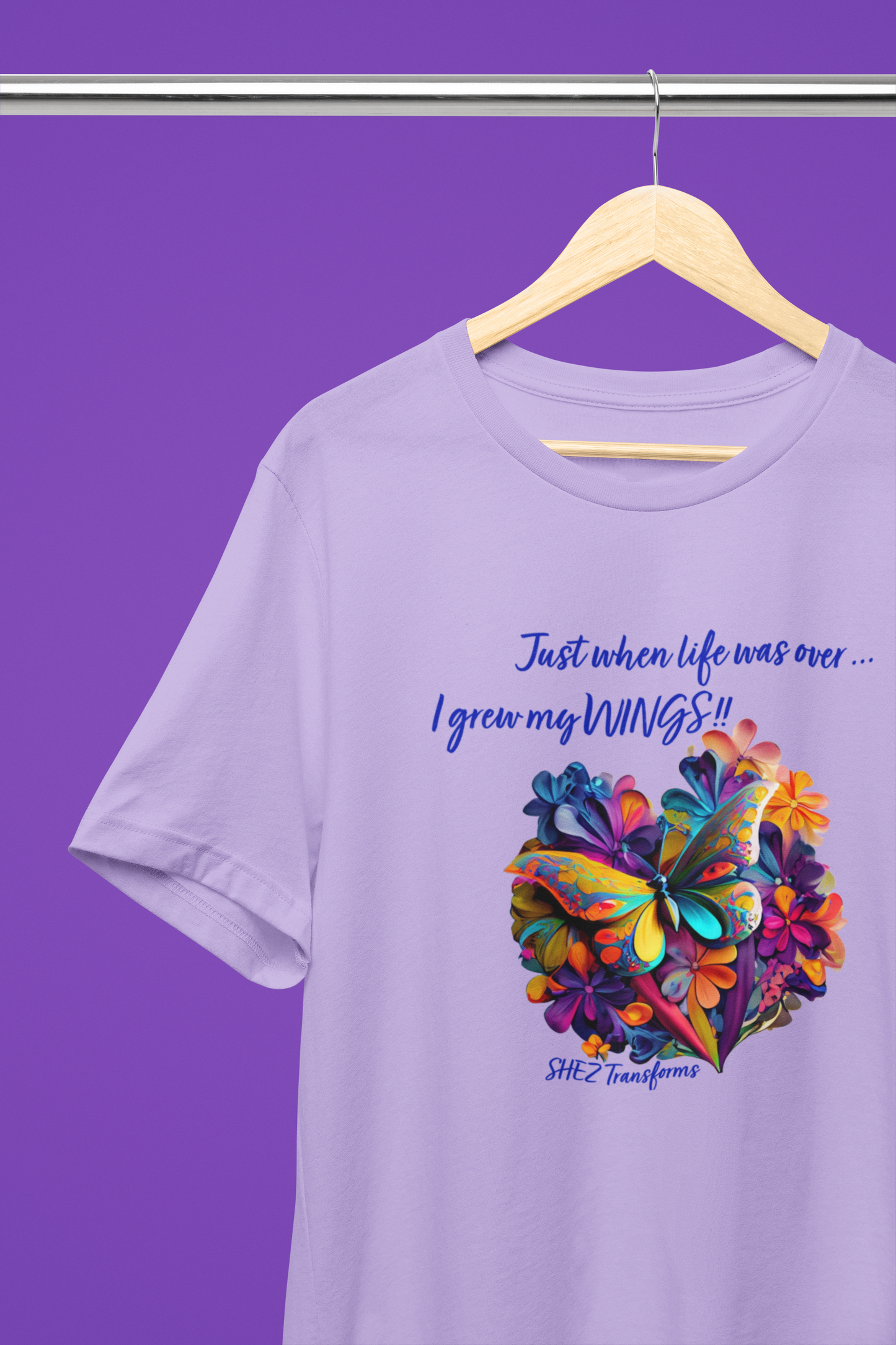 Shez Transforms, I grew my wings, Lavender Oversized women Tshirts & Women Tops, Size : S , M, L, XL, 2XL, 3XL, 4XL, 5XL, Hanger View