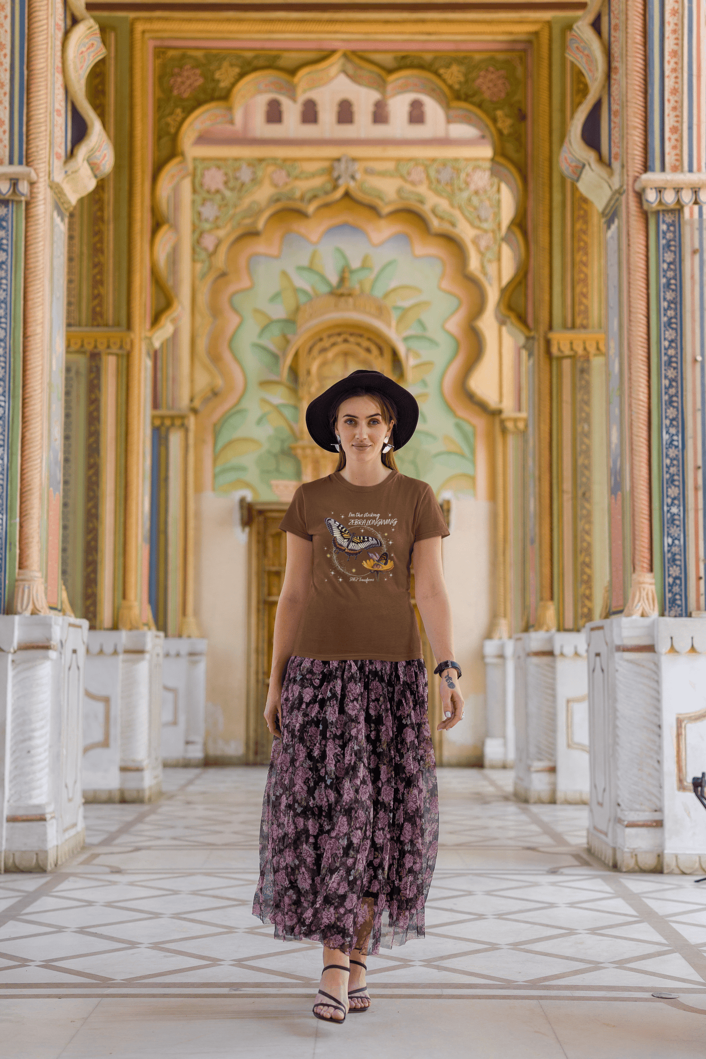 Shez Transforms ZebraLongwing Coffee Brown Oversized women Tshirts & Women Tops, Size : S , M, L, XL, 2XL, 3XL, 4XL, 5XL, Model Waling Pose