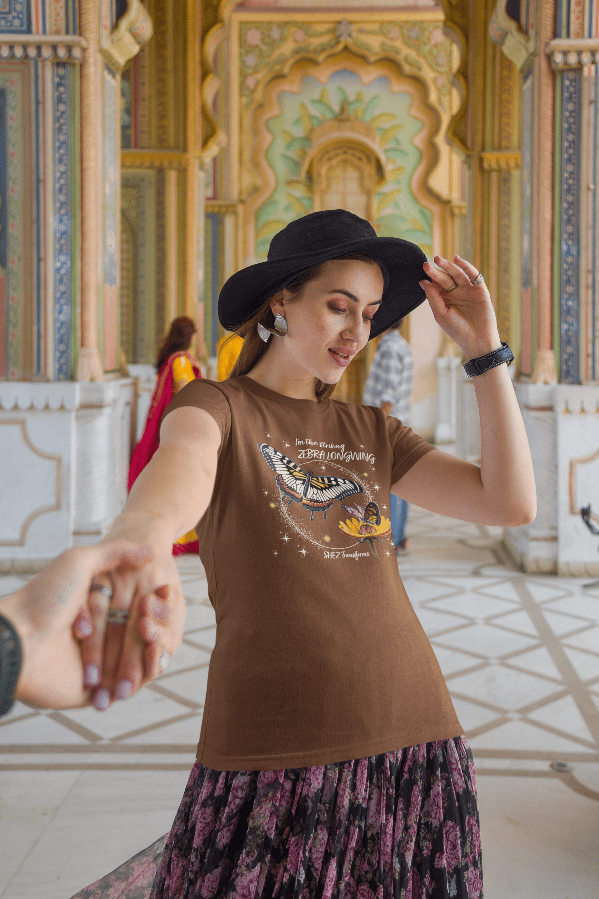Shez Transforms ZebraLongwing Coffee Brown Oversized women Tshirts & Women Tops, Size : S , M, L, XL, 2XL, 3XL, 4XL, 5XL, Model side Pose