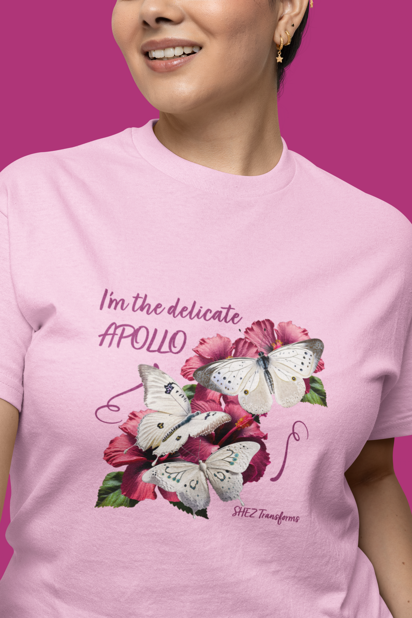 Shez Transforms Apollo Pink Oversized women Tshirts & Women Tops, Size : S , M, L, XL, 2XL, 3XL, 4XL, 5XL, Model full front  View
