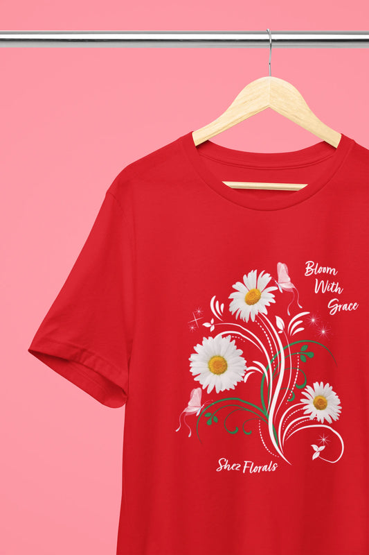 Shez Florals Red T Shirt for Women, Bloom with grace